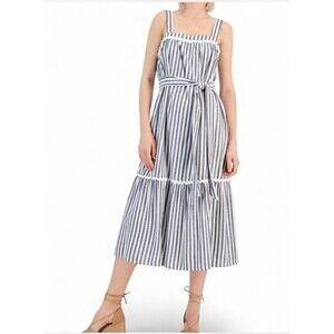 INC STRIPE WHITE & BLUE TANK‎ STYLE DRESS SZ WOMEN 55% COTTON-45% VISCOSE BOHO